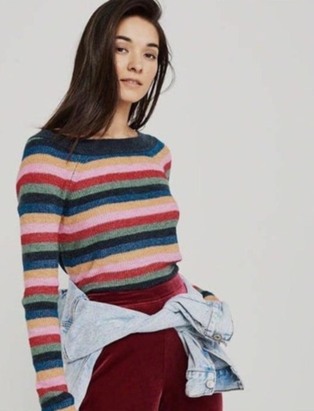 Abercrombie & Fitch Colorful Striped Bow Sweater Womens Medium
